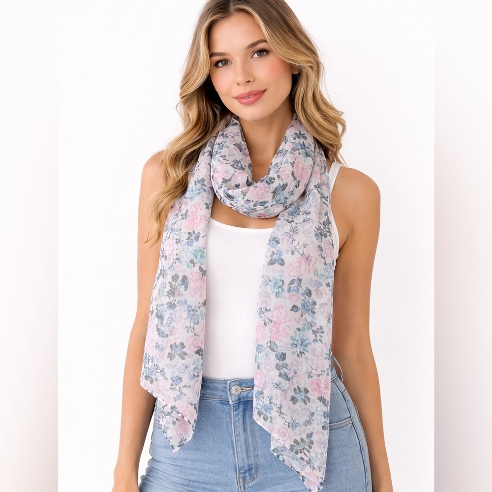 Elizabeth Williams Pastel Floral Lightweight Scarf 74”